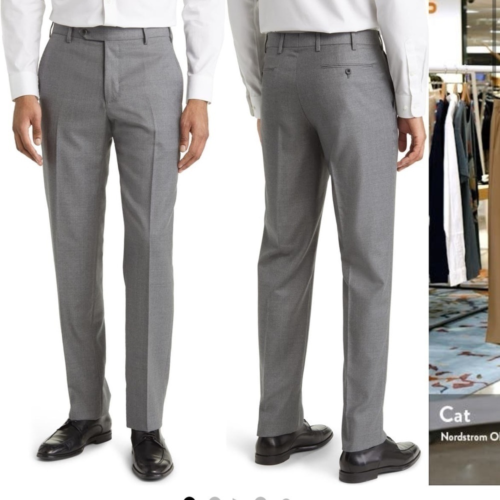 Zanella Devon Gray Italian Wool Straight Leg Pleated Dress Pants Size 38 Office